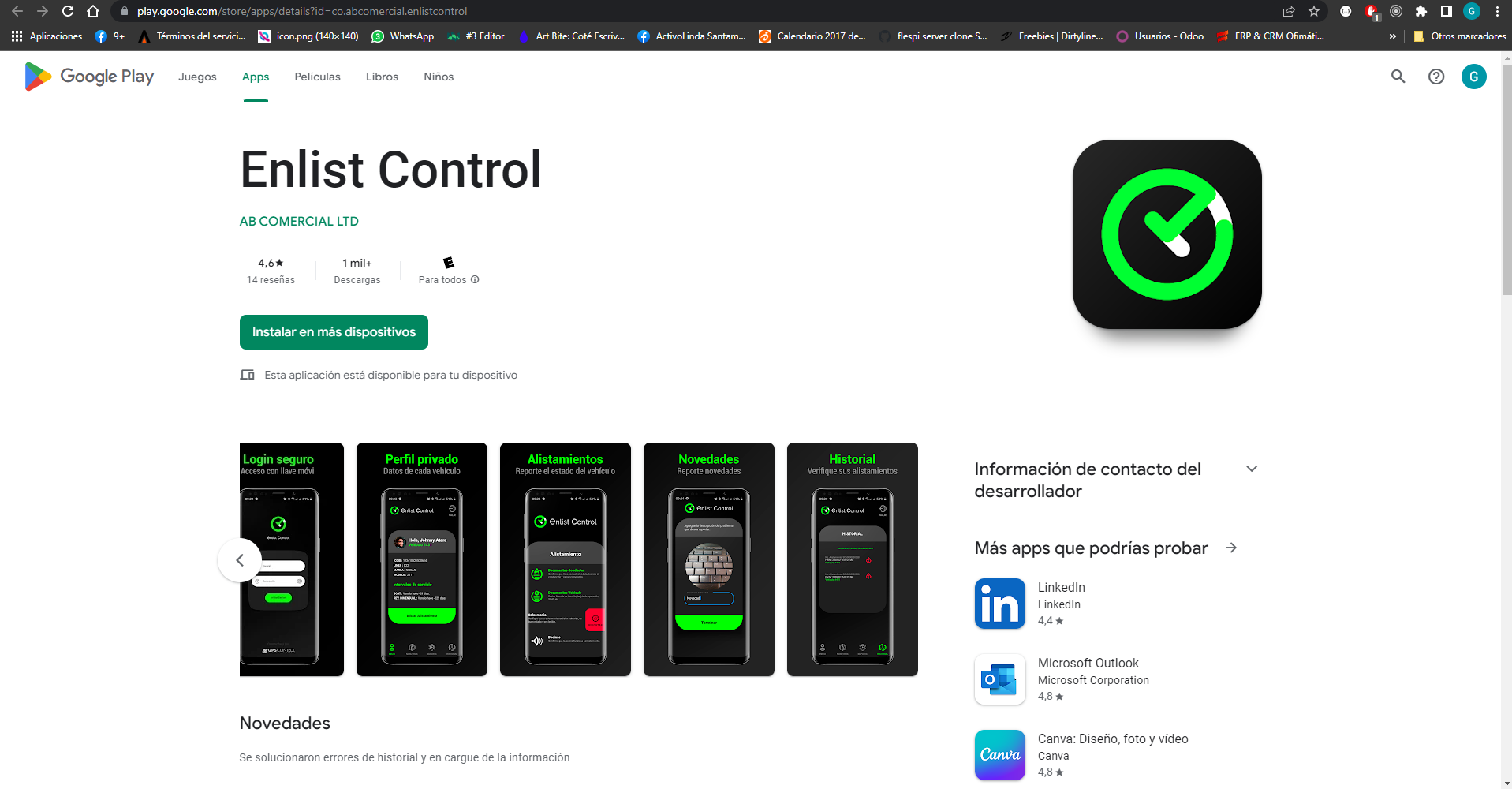 Captura de pantalla del proyecto Enlist Android - App móvil