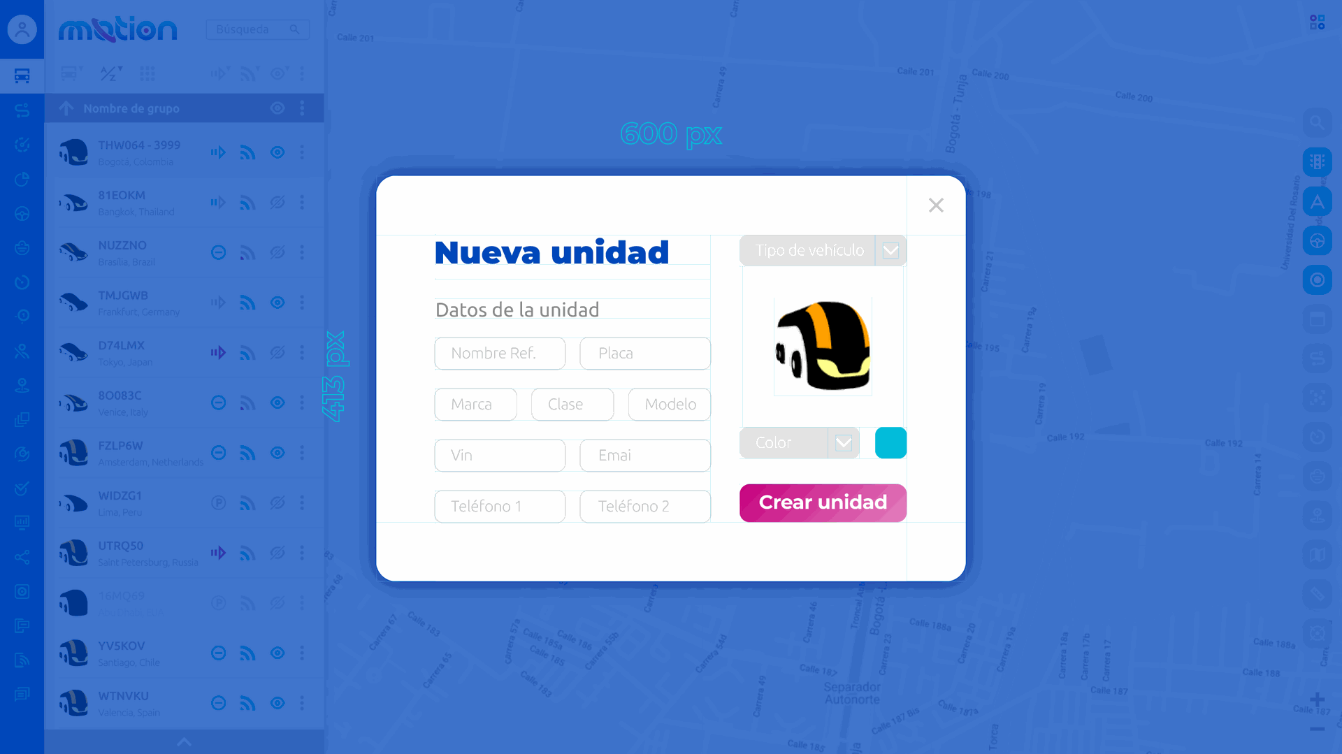 Modal de nueva unidad